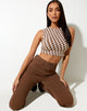 Image of Gimon Crop Top in Diagonalkaro Tan und Elfenbein