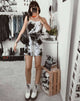 Image of Sagha Slip Dress in Mono Tie Dye Schwarz und Weiß