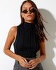 Image of Ivy Vest Top aus schwarzer Rippe mit schwarzen Ziernähten