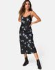Image of Julia Maxikleid in Mono Flower Schwarzer Satin