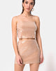 Image of Champo Crop Top in Camel mit klarem Paillettenbesatz