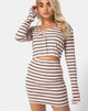 Bild von Kimmy Bodycon Rock in Rippenstreifen Creme Schwarz und Tan