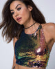 Image of Kingsley Crop Top aus Fischschuppen mit Pailletten Pink Oil