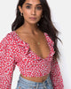 Bild von Koniva Crop Top in Ditsy Rose Rot und Silber