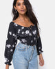 Image of Lancer Crop Top in Mono Flower Schwarz
