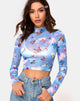 Image of Lara Top aus Mesh Blau Schmetterling