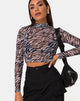 Image of Lara Crop Top aus Netz 90er Zebra Schwarz und Weiß