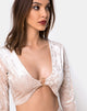 Image of Lorya Crop Top aus cremefarbenem Crushed Velvet