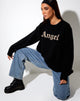 Image of Lulees Pullover aus schwarzem Strick mit Engel in Creme
