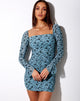 Image of Marilla Langärmeliges Kleid in Love Bloom Grau und Blau Flock