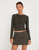 Image of Megun Langarm-Top in Gunmetal mit grauer Steppnaht