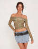 Image of Nagini Bardot-Top mit langen Ärmeln und Paisley-Muster in Grün