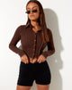 Image of Nandy Crop Top aus Rippstrick Deep Mahogany mit braunen Nähten