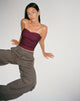 Bild von Nelly Cropped Corsage Top in Burgundy mit Ecru Stitch Detail