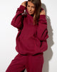 Bild von Oversize-Kapuzenpulli in Burgund mit Engelsstickerei