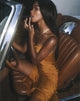 Image of Quinty Kleid in Gold Satin Cheetah