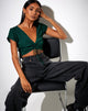 Image of Raeto Crop Top aus Satin Gepard Waldgrün