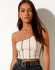 Image of Rara Crop Top aus Rippstrick in Ecru mit schwarzen Ziernähten