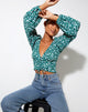 Image of Romina Langärmeliges Top mit Blumenmuster Grün
