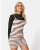 Image of Saleh Bodycon Kleid aus Rippenstreifen Creme Schwarz und Tan