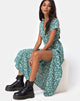 Image of Sanrin Midikleid aus geblümtem Feld Grün