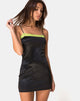 Image of Selah Kleid aus schwarzem Satin mit limonenfarbener Spitze