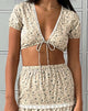 Bild von Skise Tie Front Crop Top in Antique Blue und Ivory Floral