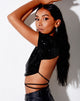 Bild von Tasya Crop Top aus Drape Pailletten Schwarz