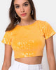 Image of Tindy Crop Top in Mandarine mit durchsichtigem Paillettenbesatz