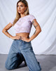 Bild von Tiney Crop Tee aus fliederfarbenem Mesh Daisy White Flock