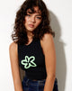 Bild von Vasque Vest Top in Lycra Schwarz Spray Blume Grün