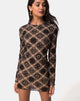 Image of Wyanna Kleid aus taupefarbenem Netz mit schwarzem Zeichenflock
