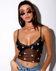 Bild von Yenika Crop Top in Schwarz Daisy Embro Weiß mit Spitze