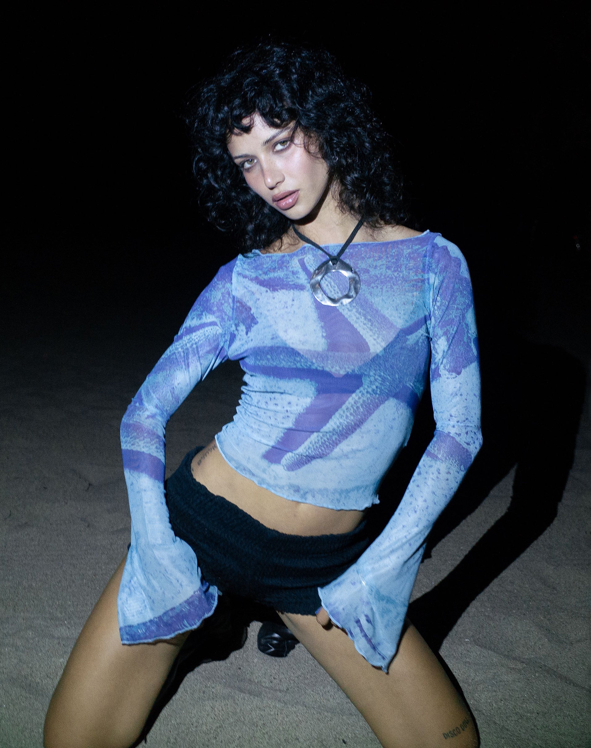 Image of Anchi Mesh Long Sleeve Top in Blau Seestern Photoprint