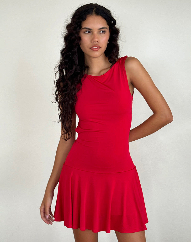 Abreille Minikleid mit offenem Rücken in glitzerndem Rot