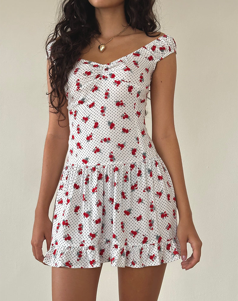 Aca Bardot-Minikleid in Weiß Rose Polka