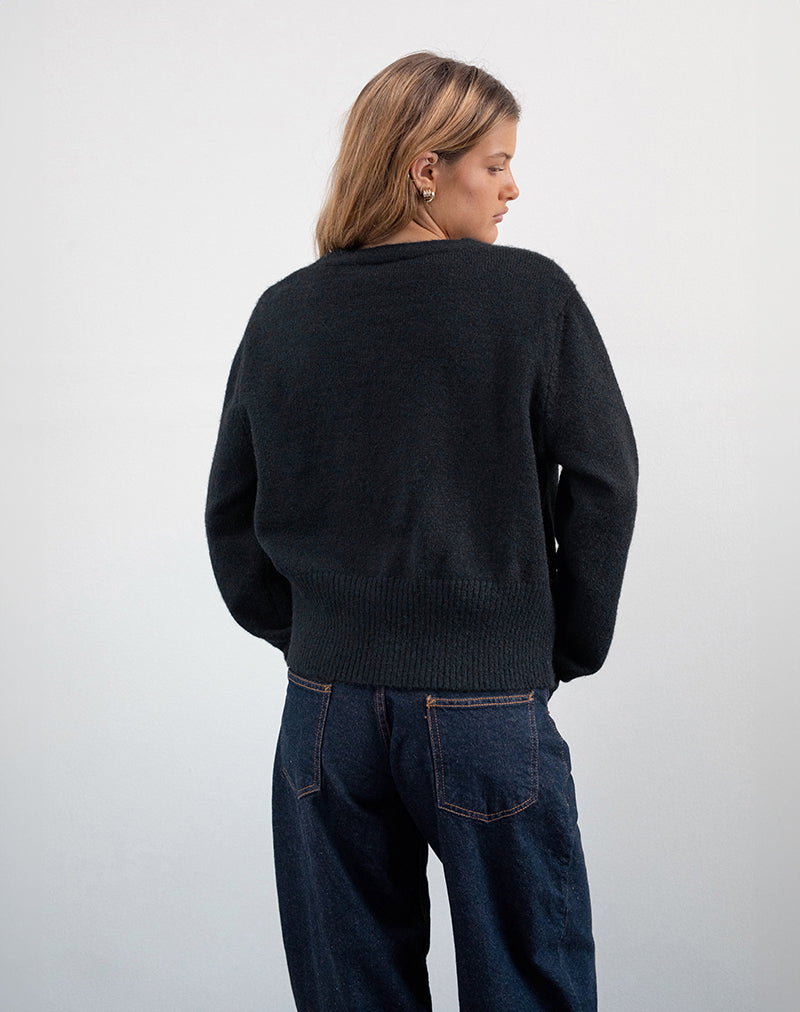 Image of Acera Strickjacke in Schwarz mit silbernen Blumenknöpfen