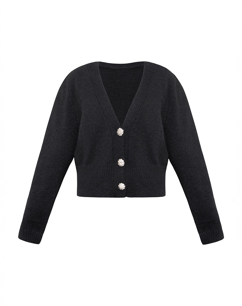Image of Acera Strickjacke in Schwarz mit silbernen Blumenknöpfen
