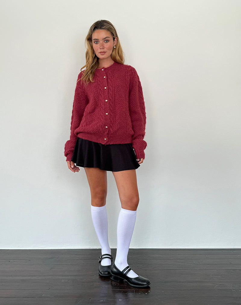 Image of Aceso Strickjacke aus Bürstenstrick in Burgund