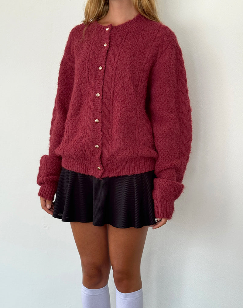 Aceso Strickjacke aus Bürstenstrick in Burgund