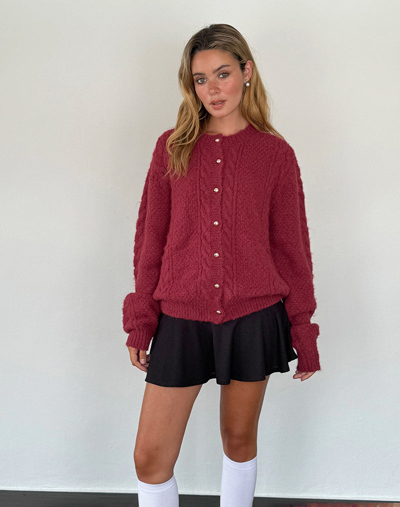 Image of Aceso Strickjacke aus Bürstenstrick in Burgund