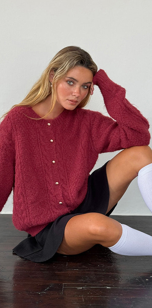 Image of Aceso Strickjacke aus Bürstenstrick in Burgund