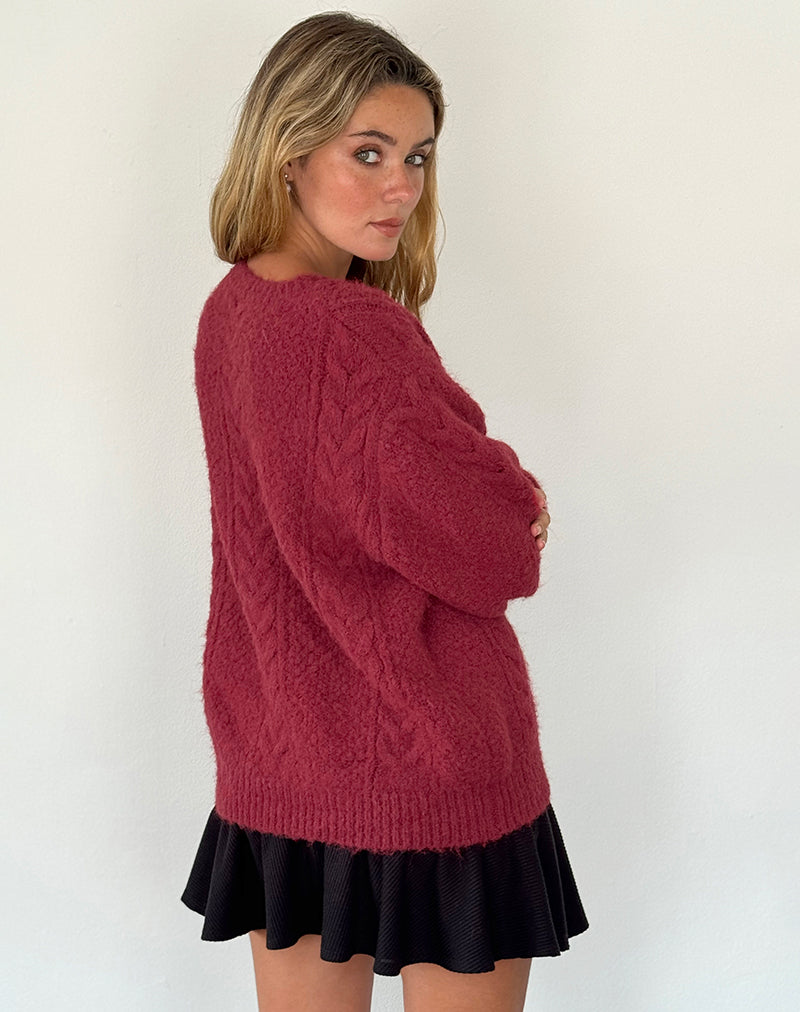 Image of Aceso Strickjacke aus Bürstenstrick in Burgund
