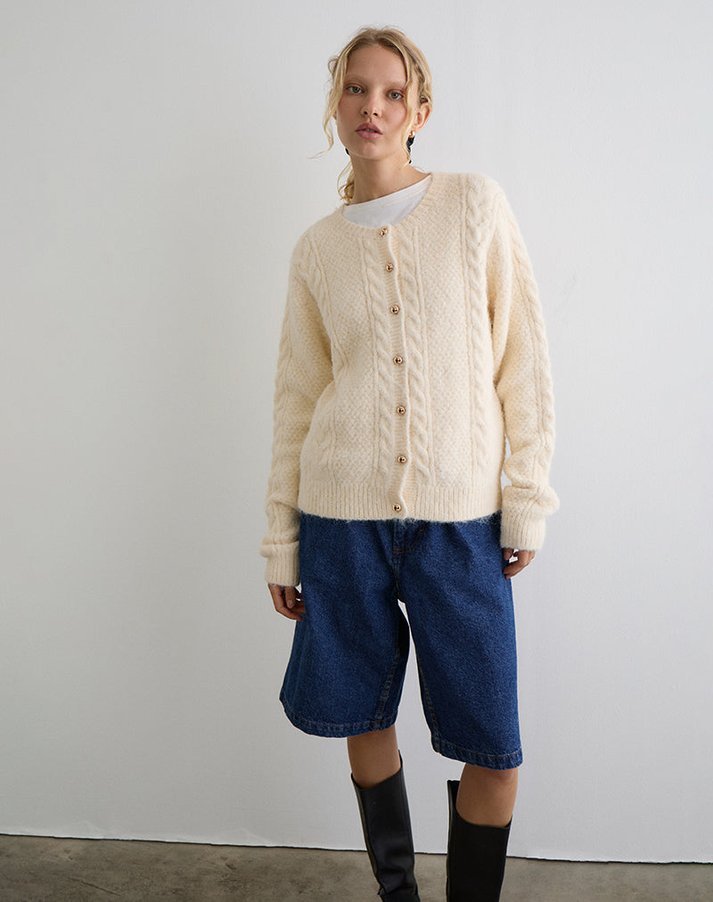 Aceso Strickjacke aus Bürstenstrick Elfenbein