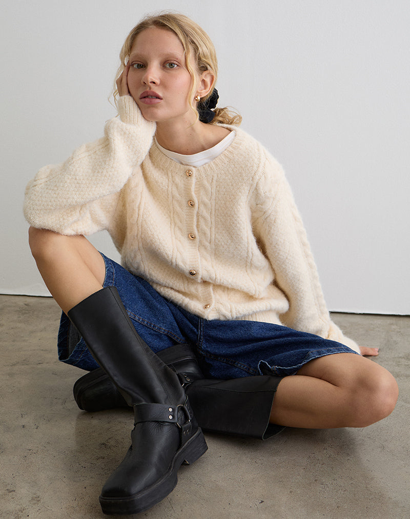 Aceso Strickjacke aus Bürstenstrick Elfenbein