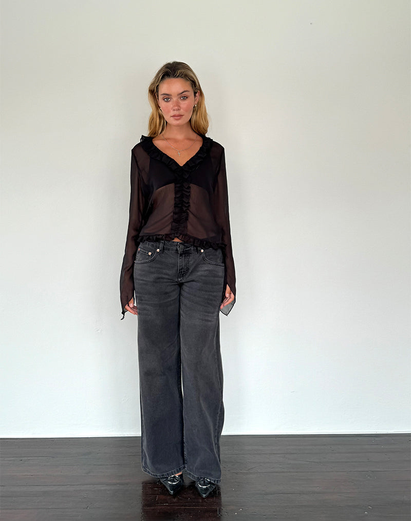 Bild von Adriana Ruffle Top aus Chiffon Schwarz