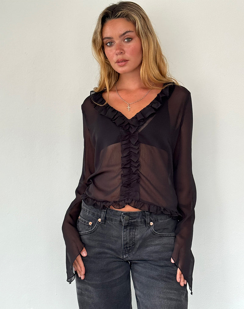 Bild von Adriana Ruffle Top aus Chiffon Schwarz