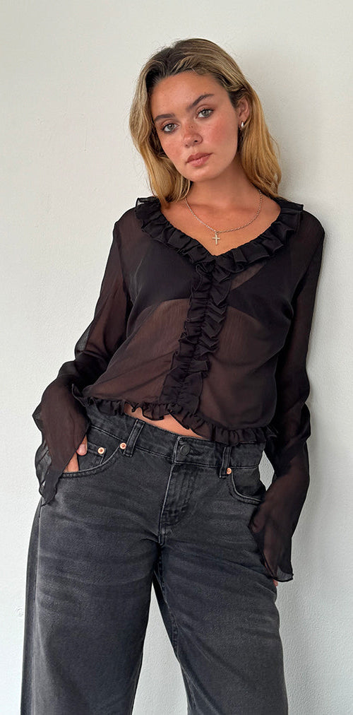 Bild von Adriana Ruffle Top aus Chiffon Schwarz