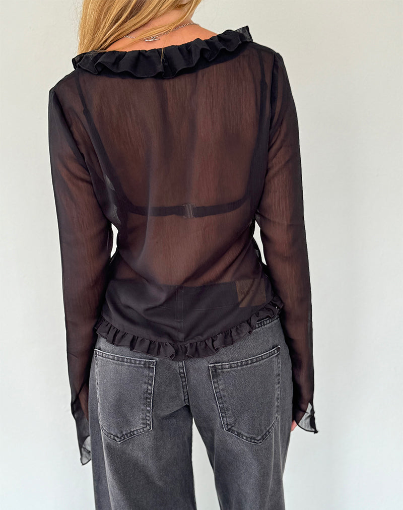 Bild von Adriana Ruffle Top aus Chiffon Schwarz