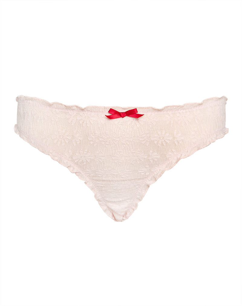Bild von Adrienne Tanga in Babyrosa mit roter Spitze und Schleife